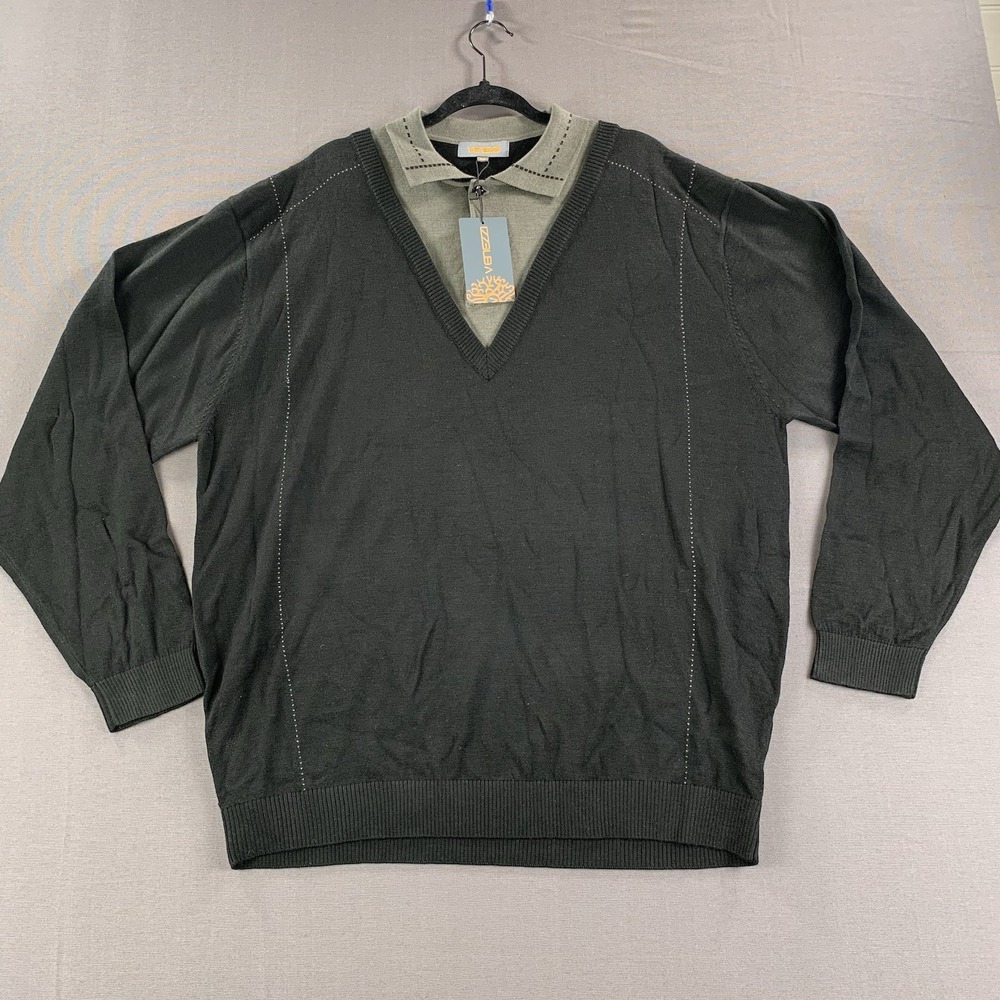 New‎ Venezzi Men Wool Blend Spread Collar Sweater Grey/Black 3XL Grandpa Core